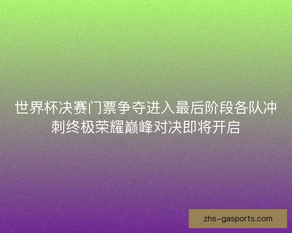 世界杯决赛门票争夺进入最后阶段各队冲刺终极荣耀巅峰对决即将开启